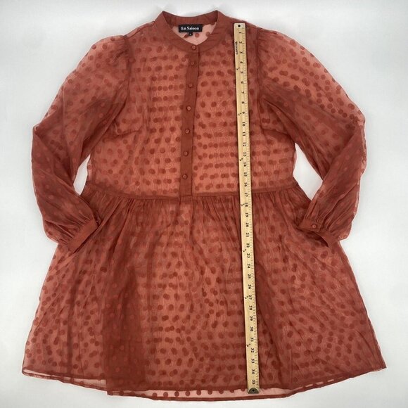 EN SAISON SIZE M EMBROIDERED DOT LONG SLEEVE BABYDOLL MINIDRESS IN RUST - Picture 5 of 11